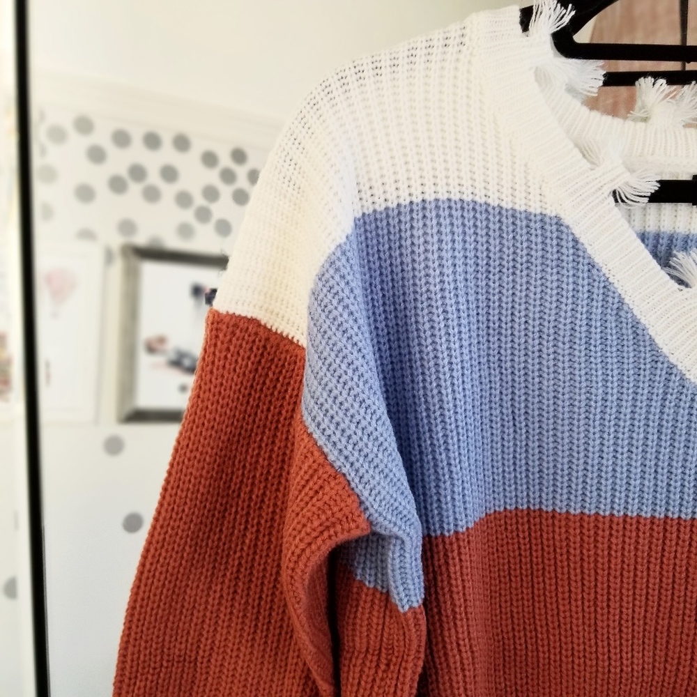 Last1️⃣Stripe Color Block Sweater Cozy Loose Top - Picture 5 of 5